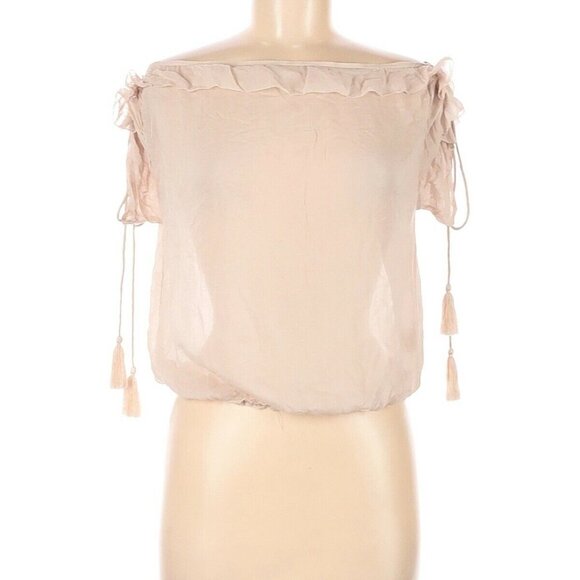 By Chapter Women's Short Sleeve Shirt Blouse Sheer Ruffle Cottagecore Top Small - Picture 1 of 10